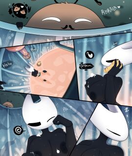 1boy 1girls areola ass bathing bathtub big_ass big_breasts big_thighs blush breasts bug bug_girl butt comic dialogue drugging female flea hollow_knight hollow_knight:_silksong hornet_(hollow_knight) hot_spring insect_girl insects kratt_(hollow_knight) large_breasts male mask nipples nude phosenpai potion pussy stalker stalking tagme team_cherry text thick_thighs thighs water wet_body wet_skin