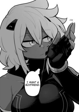 big_breasts bodysuit breasts cute dark-skinned_female dark_skin female flow_(koroshiya_furō_no_nayamigoto) if_only_we_have_a_porn_of_her koroshiya_furō_no_nayamigoto no text_bubble white-haired_female white_eyes