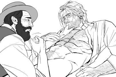 2boys albert_mason arthur_morgan bonjourdraws gay male male_focus male_only monochrome red_dead_redemption_(series) red_dead_redemption_2 tagme yaoi