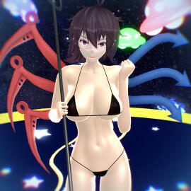 1girls 2024 3d alien_girl belly_button bikini black_bikini female hati_yukkuri_mmd light-skinned_female light_skin looking_at_viewer milky_way mmd nue_houjuu pink_eyes skimpy_bikini solo_female solo_focus space stars swimsuit touhou trident ufo undefined_fantastic_object unusual_anatomy unusual_wings weapon youkai