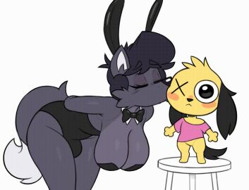 1boy 1futa acstlu animated anthro anthro_only breasts bulge bunny_costume bunny_ears bunnysuit furry futanari gif grey_body grey_fur huge_breasts intersex kissing male phurcy tagme tail