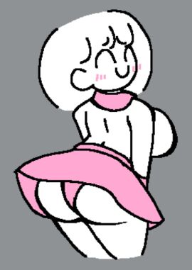 1girls ass back_view big_ass big_breasts big_butt blush bokuwata_channel breasts female looking_back miniskirt momono_watashi panties pink_panties pink_skirt simple_background simple_eyes simple_face skirt skirt_lift skirt_up thatartistann thick_ass white_body white_hair white_skinned_female