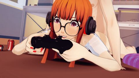 1boy 1girls 3d ambiguous_penetration animated animated_gif ass barefoot blunt_bangs blush bra controller edit faceless_male female front_view glasses happy_sex headphones koikatsu long_hair male multitasking nail_polish on_floor on_stomach orange_hair persona persona_5 pillow playing_videogame pleasured prone prone_bone purple_eyes ren_amamiya sakura_futaba self_upload sex smiling teenager winterxl