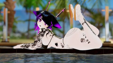 1girls 3d abs athletic athletic_female bikini breasts female goth goth_girl human humanoid large_breasts looking_at_viewer mommy pool rasyvr solo vrchat vrchat_avatar vrchat_model