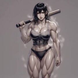 ai_generated baseball_bat female femdom muscles muscular_female strong_female sweat tagme video