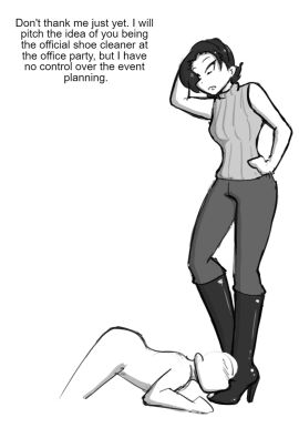 1boy 1girls 2d black_and_white boot_fetish boot_licking boot_worship boots celera_prime coworkers dominant_female dominatrix english english_text female femdom femdom_caption foot_fetish foot_worship footwear gentle_femdom gentle_mommy high_heel_boots high_heels incest knee_boots male male/female milf mimi_(celera_prime) mommy_kink monochrome mother_and_son office_lady older_female original_character original_characters shoe_fetish shoe_lick shoe_licking shoes submissive_male sweater