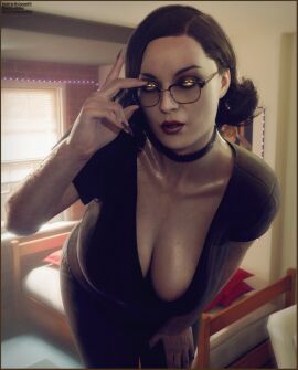 1girls 3d alcina_dimitrescu big_breasts breasts busty capcom casual choker cleavage downblouse female female_focus female_only glasses hourglass_figure jeans light-skinned_female light_skin makeup mature mature_female milf mrcourage616 nail_polish pale-skinned_female pale_skin resident_evil resident_evil_8:_village solo t-shirt tagme wide_hips