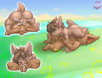 4_fingers 69_position all_fours anthro anthro_on_anthro anus artist_logo ass backsack balls ballsack barefoot biped blush bodily_fluids brown_balls brown_body brown_fur brown_hair brown_penis cheek_bulge claws cum cum_from_nose cum_in_mouth cum_in_nose cum_inside cum_on_balls cum_on_face cumshot digital_media_(artwork) duo ear_piercing ejaculation erection feet fellatio fennephilim_fox fingers fur genital_fluids genitals grass hair hi_res kennen_(lol) league_of_legends logo lying male male/male male_anthro multiple_angles multiple_images nude nude_anthro nude_male on_back oral outside outside_sex paws penile penis penis_in_mouth perineum piercing plant purple_eyes riot_games river sex short short_anthro short_male short_tail sky tail tan_balls tan_body tan_fur tan_penis tencent toe_claws water yordle ziggs_(lol)