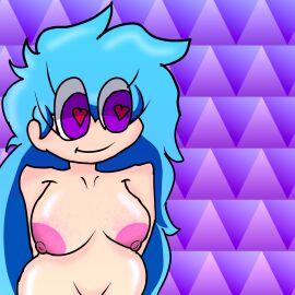 1girls big_ass blue-haired_female blue_hair breasts breasts_out chubby chubby_female completely_naked_female completely_nude_female erect_nipples female female_focus female_only friday_night_funkin friday_night_funkin_mod heart-shaped_pupils naked naked_female nipples nude_female purple_eyes skyblue skyblue_(friday_night_funkin) skyverse smile smiling_at_viewer solo solo_female thick_thighs