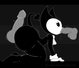 3boys ass balls bendy bendy_and_the_ink_machine bendy_the_dancing_demon big_ass big_butt black_body bodily_fluids bow_tie clothing demon disembodied_penis erection fellatio femboy femboy_focus fleischer_style_toon genital_fluids genitals gloves grinding group group_sex handwear hi_res humanoid joey_drew_studios koob male male/male male_on_bottom male_on_femboy male_on_male male_only male_penetrating nude oral penetration penile penis precum sex spade_tail tail threesome threesome_blowjob toony trio