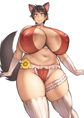 1girls 2021 animal_ears areola_slip areolae bare_shoulders bikini black_hair blush breasts brown_eyes cleavage fake_animal_ears fake_tail female female_only flower fox_ears fox_girl fox_tail gigantic_breasts gloves huge_breasts large_areolae looking_at_viewer mature_female navel nipple_bulge original pepe_(jonasan) raised_tail red_bikini short-haired_aunt_(pepe_(jonasan)) short_hair simple_background skindentation slightly_chubby smile solo standing sunflower sweat sweatdrop swimsuit tagme tail tail_wagging thick_thighs thigh_strap thighhighs thighs underboob white_background white_gloves zettai_ryouiki