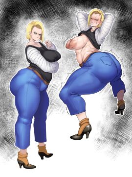 1girls 2d android_18 ass big_breasts breasts dragon_ball female female_only footwear full_color fully_clothed high_heels hyper_ass large_breasts massive_ass no_penetration solo solo_female sunnysundown thick_thighs voluptuous