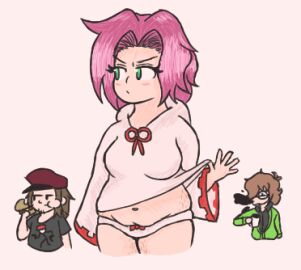 5_fingers blush blushing bow bow_panties breasts celestial_sins chubby chubby_female female green_eyes panties thighs white_panties