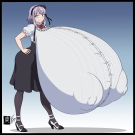 1girls alternate_breast_size big_breasts big_nipples blue_eyes bow breasts breasts_bigger_than_body breasts_bigger_than_head clothed clothing commission dagashi_kashi female female_only full_body fully_clothed fungus-man gigantic_breasts hairband hand_on_hip heels huge_breasts huge_nipples hyper_breasts hyper_nipples impossible_clothes leggings light-skinned_female light_skin looking_at_viewer medium_hair nipple_bulge nipples purple_hair self_upload shidare_hotaru skirt solo solo_female standing suspenders tagme