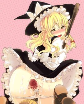 anus ass blonde_hair blush braid broom dubious_consent female hat invisible_penis kaneru kirisame_marisa long_hair male open_mouth panties panty_pull penis pussy pussy_juice solo tears touhou underwear vaginal_penetration vaginal_sex witch_hat yellow_eyes