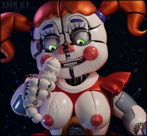 1girls 3d animatronic baby_(fnafsl) big_breasts blender breasts circus_baby circus_baby_(fnaf) circus_baby_(original) female five_nights_at_freddy's five_nights_at_freddy's:_sister_location full_color green_eyes ice_cream ice_cream_on_breasts nipples no_penetration orange_hair pink_nipples robot robot_girl robot_humanoid skirt solo solo_female twintails white_body white_skin x3milky