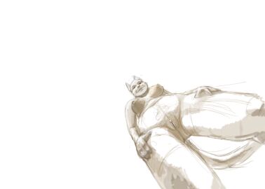 2008 anthro breasts felid feline female genitals hand_on_hip jeri_kleinlowe low-angle_view mammal micro_pov navel nipples nude pussy simple_background solo vulva white_background