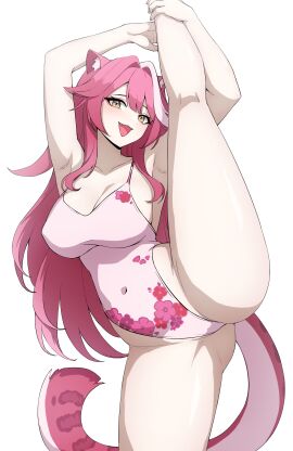 1girls animal_ears bitch breasts dayyo_(daydarion/day-chan) female hololive hololive_english hololive_english_-justice- huge_breasts large_breasts leotard one_leg_up pink_hair raora_panthera spread_legs tail virtual_youtuber