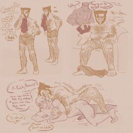 boner boner_in_underwear deadpool deadpool_&_wolverine_(2024) gay gay_sex hairy_arms male male_only marvel marvel_comics masturbation monochrome nude old_male physalisfaithful scent scentplay wolverine_(x-men) yaoi