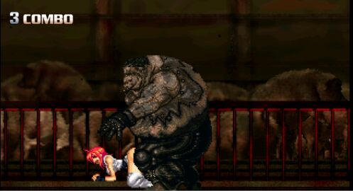 animated another_kung_fu_girl biker_clothes bug buta_yaro cage carrying carrying_person character_request dirt doggy_style fat fat_man fly knuckle_bash m.u.g.e.n pig pig_head pixel_art ugly_bastard