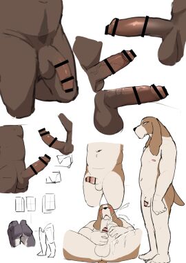 2024 5_fingers 5_toes anthro balls basset_hound big_penis blush brown_body brown_fur canid canine canis censored censored_genitalia censored_penis domestic_dog duo erection feet fingers flaccid fur genitals hunting_dog looking_pleasured male male_only mammal manmosu_marimo masturbation navel nipples nude nude_male open_mouth overweight overweight_male penis scent_hound serious side_view simple_background sitting small_penis spread_legs spreading tail toes vein veiny_penis white_background white_body white_fur