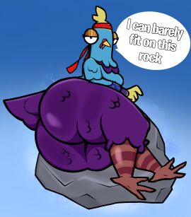 anthro ass avian bird budge_(fortnite) columbid crossgender epic_games female fortnite genderswap genderswap_(mtf) hi_res lewdewott looking_at_viewer lying on_side pigeon rear_view rock rule_63 solo