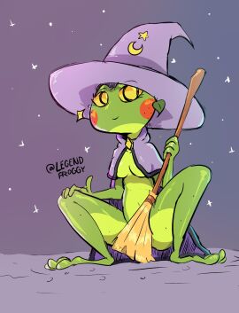 1girls anny_(legendfroggy) breasts broom censored_nipples convenient_censoring female frog legendfroggy noirchaton4 nude tagme witch_hat