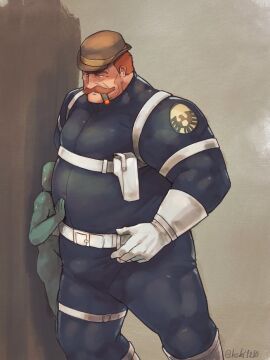 bulge cigar dad_bod dum_dum_dugan facial_hair flaccid hat kuki1210 male male_only marvel marvel_comics moustache penis s.h.i.e.l.d. size_difference