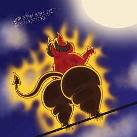 2024 2_horns absurd_res anthro arthur_higgles ass balls big_ass big_butt brown_body brown_fur brown_horn brown_tail canid canine canis colossalstars curled_horn demon digital_media_(artwork) domestic_dog english_text full_moon fur genitals halloween halloween_2024 herding_dog hi_res holidays horn hybrid low-angle_view magic male mammal moon multicolored_body multicolored_fur night obese obese_anthro obese_male overweight overweight_anthro overweight_male pastoral_dog rear_view red_body red_ears red_fur solo spade_tail standing tail text thick_thighs three-quarter_view two-tone_body two-tone_fur welsh_corgi