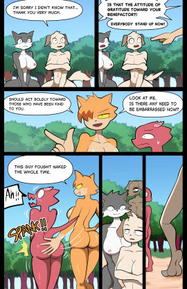 1boy 4girls ass bluebirdoasis breasts estenia_(bluebirdoasis) female kotek_(bluebirdoasis) male nude slapping_butt tagme