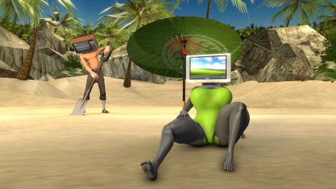 3d android ass beach big_ass big_breasts breasts female grey_skin robot_girl scout_(team_fortress_2) sfm team_fortress_2 thick_thighs tv_head