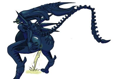 5_fingers alien alien_(franchise) alien_humanoid alien_vs._predator_(franchise) anus ass big_ass big_breasts big_butt black_claws bodily_fluids breasts claws eyeless female femomorph fingers genital_fluids genitals hi_res humanoid kustruce lips looking_at_viewer not_furry nude open_mouth peeing pussy simple_background smile solo spread_anus tail teeth thick_thighs urine watersports xenomorph xenomorph_queen