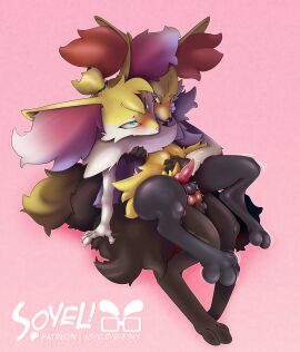 animal_genitalia animal_penis anthro blush bodily_fluids braixen canid canine canine_genitalia canine_penis chi_(mischiefmaster) delphox fox generation_6_pokemon genital_fluids genitals grey_(dgbraixen) hi_res knot knotted_penis male male/male male_braixen male_delphox mammal nintendo penis pokemon pokemon_(species) precum shaking_legs simple_background soyeleyevrows