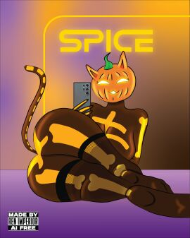 2d 2d_(artwork) anthro anthrofied ass big_ass big_breasts big_butt big_thighs breasts curvy curvy_body curvy_female curvy_figure curvy_hips fat_ass fat_butt female female_focus female_only fortnite furry furry_ass furry_breasts furry_ears furry_female furry_only furry_tail halloween halloween_costume halloween_pumpkin halloween_theme laying laying_down laying_on_floor laying_on_ground laying_on_side neon_lights phone ren_imperior selfie spice_(fortnite)