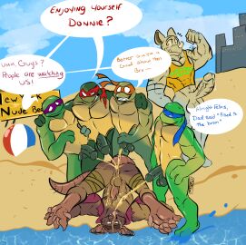 5boys anthro balls beach being_watched bodily_fluids dad_and_son dad_fucking_son donatello_(tmnt) erection gay genital_fluids genitals group hi_res humanoid_genitalia humanoid_penis incest incest_(lore) leonardo_(tmnt) looking_at_another male male/male mammal master_splinter maverickk_(artist) michelangelo_(tmnt) murid murine nipples nude_beach outside peeing penis raphael_(tmnt) rat reptile rodent scalie tcest teenage_mutant_ninja_turtles turtle urine urine_in_ass urine_in_mouth watersports yaoi