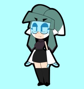 black_skirt black_sweater breasts cyborg cyborg_chan_(scott_falco) cyborg_girl female fully_clothed glasses grey_hair medium_breasts oc robot robot_girl robot_humanoid scott_falco scottfalco_(artist) short_skirt solo solo_female solo_focus sweater thick_thighs