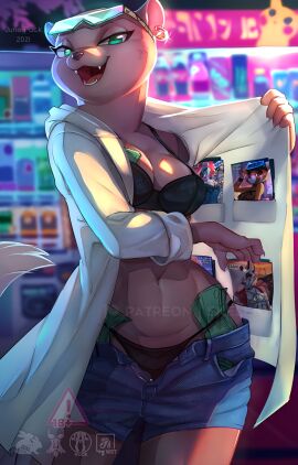 2021 2021s :3 aggressive_retsuko aggretsuko animal_ears animal_nose arm_up artist_name backlighting banknote belly_button black_bra black_panties blue_legwear blue_shorts blurry blurry_background body_fur bra brand_new_animal breasts brown_fur claws cleavage clothing coat coat_stash colored colorful cowboy_shot creatures_(company) denim denim_shorts dollar_bill earrings eyewear_on_head fangs female female_focus furry furry_female glint goggles green-tinted_eyewear green_eyes half-closed_eyes hand_up happy helluva_boss indoors jayjay_(zoophobia) jewelry labcoat long_sleeves looking_at_viewer loona_(helluva_boss) marie_itami matching_underwear medium_breasts money navel open_clothes open_coat open_fly open_mouth open_shorts panties patreon_logo patreon_username pocket pornography retsuko sanrio short_shorts shorts skeleion smile snout solo spread_legs standing stomach tail tinted_eyewear toned tucked_money unbuttoned underwear unzipped watermark white_coat wide_hips zipper zipper_pull_tab zoophobia