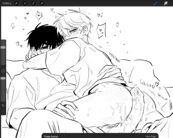 2boys alien_stage arms_around_neck art_program_in_frame ass assjob blush bottomless bottomless_male buttjob cum cum_on_ass gay glasses heart heartiaac ivan_(alien_stage) male penis sketch till_(alien_stage) yaoi