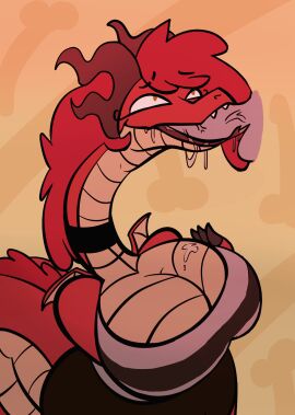 2025 4chan_anon abstract_background anthro back_wings balls big_breasts black_bottomwear black_choker black_clothing black_jewelry black_necklace black_topwear black_tube_top bodily_fluids bottomwear breasts choker cleavage clothed clothing cross digital_media_(artwork) disembodied_penis dragon drooling duo erection european_mythology eyebrow_slit eyebrow_through_hair eyebrows eyelashes fangs fellatio female fingers flat_colors forked_tongue fully_clothed genitals hair hi_res huge_breasts humanoid_genitalia humanoid_penis jewelry male male/female mane membrane_(anatomy) membranous_wings multicolored_body multicolored_clothing multicolored_scales multicolored_topwear multicolored_tube_top mythological_creature mythological_scalie mythology neck_bulge necklace no_pupils open_mouth oral pattern_clothing pattern_topwear penile penis pink_clothing pink_topwear pink_tube_top portrait red_body red_hair red_scales red_tongue saliva saliva_on_breasts saliva_on_penis scales scalie sex simple_background small_wings snout standing sterrdergon striped_clothing striped_topwear striped_tube_top stripes tail tan_body tan_scales teeth three-quarter_portrait three-quarter_view tongue tongue_out tongue_out_fellatio topwear translucent translucent_hair tube_top two-tone_body two-tone_clothing two-tone_scales two-tone_topwear two-tone_tube_top vein veiny_penis ventral_scales western_dragon wings yellow_background yellow_eyes