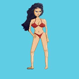 2d bad_anatomy beach bikini black_hair edgelsink pixel_art