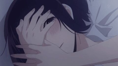 2girls animated bed bedroom blush brown_eyes brown_hair closed_eyes ebato_sanae female french_kiss french_kissing gif kissing kuzu_no_honkai open_mouth pinned pinned_down red_hair saliva saliva_string saliva_trail tongue tongue_kiss tongue_out yasuraoka_hanabi yuri