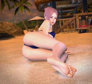 1girls 3d ass beach bikini blue_bikini dead_or_alive dead_or_alive_xtreme_venus_vacation elise_(doa) female female_only solo swimsuit virtamate zeroversex