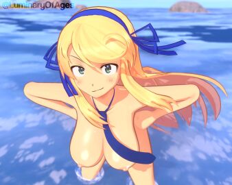 1girls 3d 3d_(artwork) big_breasts blonde_hair breasts busty completely_nude confident female green_eyes hands_on_hips hanging_breasts hi_res katsuragi_(senran_kagura) large_breasts leaning_forward legs light-skinned_female light_skin long_hair looking_at_viewer luminaryofages mmd naked necktie nipples nude nude_female pose posing senran_kagura smile solo thighs voluptuous