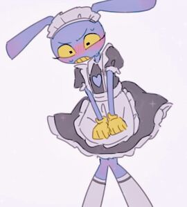 1boy blush embarrassed_male glitch_productions gloves jax_(the_amazing_digital_circus) maid maid_dress maid_headdress maid_jax_(the_amazing_digital_circus) maid_outfit male male_only purple_body purple_fur purple_skin rabbit rabbit_boy solo the_amazing_digital_circus