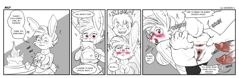 2025 2_penises animal_genitalia animal_penis anthro anus ass bent_over big_breasts biped birthday birthday_cake bite_mark blush blush_lines bodily_fluids bottomwear bottomwear_down breasts cake cheek_tuft cleavage cleavage_cutout clitoris closed_eyes closed_smile clothed clothing comic cutout dessert dialogue diphallia diphallism dripping duo english_text eyewear facial_tuft female fish food genital_fluids genitals glasses hi_res holding_letter interspecies lagomorph leporid looking_at_another looking_at_partner looking_back looking_back_at_another looking_back_at_partner male male/female mammal marine mohawk mouth_closed multi_genitalia multi_penis ninabun_(s-nina) open_mouth pants pants_down partially_clothed penis precum precum_drip pussy rabbit red_eyes round_glasses s-nina scut_tail shark short_tail smile solo speech_bubble spot_color spread_anus spread_ass spread_butt spreading sweater tail text topwear tuft turtleneck vulva wearing_glasses