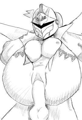 armored_sex black_and_white faceless_female female female_knight fortnite fortnite:_battle_royale full_nelson helmet jacket_open knight knightess leggings masked_female sketch spectra_knight_(fortnite) stupidroach wearing_helmet