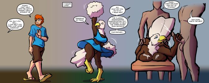 accipitrid accipitriform anthro avian beak beak_growth big_breasts bimbofication biobasher bird blue_eyes bodily_fluids bottomwear brainwashing breast_expansion breast_growth breast_growth_(enlargement) breasts brown_body brown_feathers cheerleader cheerleader_outfit clothed clothing clothing_lift colored cum cum_covered dialogue eagle ejaculation english_text expansion facial_hair feathers female gender_transformation genital_fluids genitals group growth hair hand_on_penis happy hi_res human identity_death looking_pleasured male mammal messy mind_alteration mtf_transformation nude orange_hair penis personality_change pussy sequence sex skirt skirt_lift species_transformation text thick_thighs thigh_expansion transformation trio white_body white_feathers