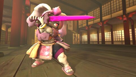 3d anthro breasts clothing digital_media_(artwork) eyebrows eyeshadow female flip_flops footwear fur gunfire_reborn hair hi_res knife lagomorph leporid lipstick makeup mammal melee_weapon mightyk mightyk7 pink_eyebrows pink_eyeshadow pink_hair pink_lipstick rabbit red_eyes sandals shoes slightly_chubby slightly_chubby_anthro slightly_chubby_female slippers solo sword tao_(gunfire_reborn) weapon white_body white_fur