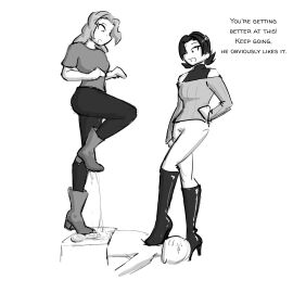 1boy 1girls 2d 2girls ankle_boots ballbusting balls black_and_white boot_fetish bootjob boots celera_prime cock_and_ball_torture cock_and_balls_torture dominant_female dominatrix english english_text female femdom femdom_caption foot_fetish footjob footwear incest knee_boots leather_boots long-haired_female long_hair male male/female milf mimi_(celera_prime) mommy mommy_kink monochrome mother_and_son older_female original_character original_characters penis shoe_fetish shoejob short-haired_female short_hair stepped_on stepping_on_penis submissive_male sweater