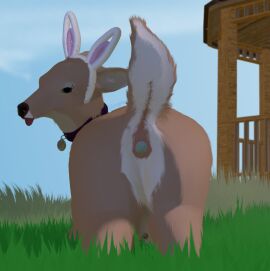 1girls 3d anatomically_correct animal_genitalia blender blender_(software) blender_eevee cervine_genitalia cervine_pussy collar collar_only deer detailed_background digital_media_(artwork) doriyote easter easter_egg egg egg_from_pussy egg_laying female female_only feral genitals hi_res holidays juniper_(laserkitten) looking_at_viewer looking_back lying mammal naked new_world_deer nippleless nude pussy raised_tail solo tail white-tailed_deer
